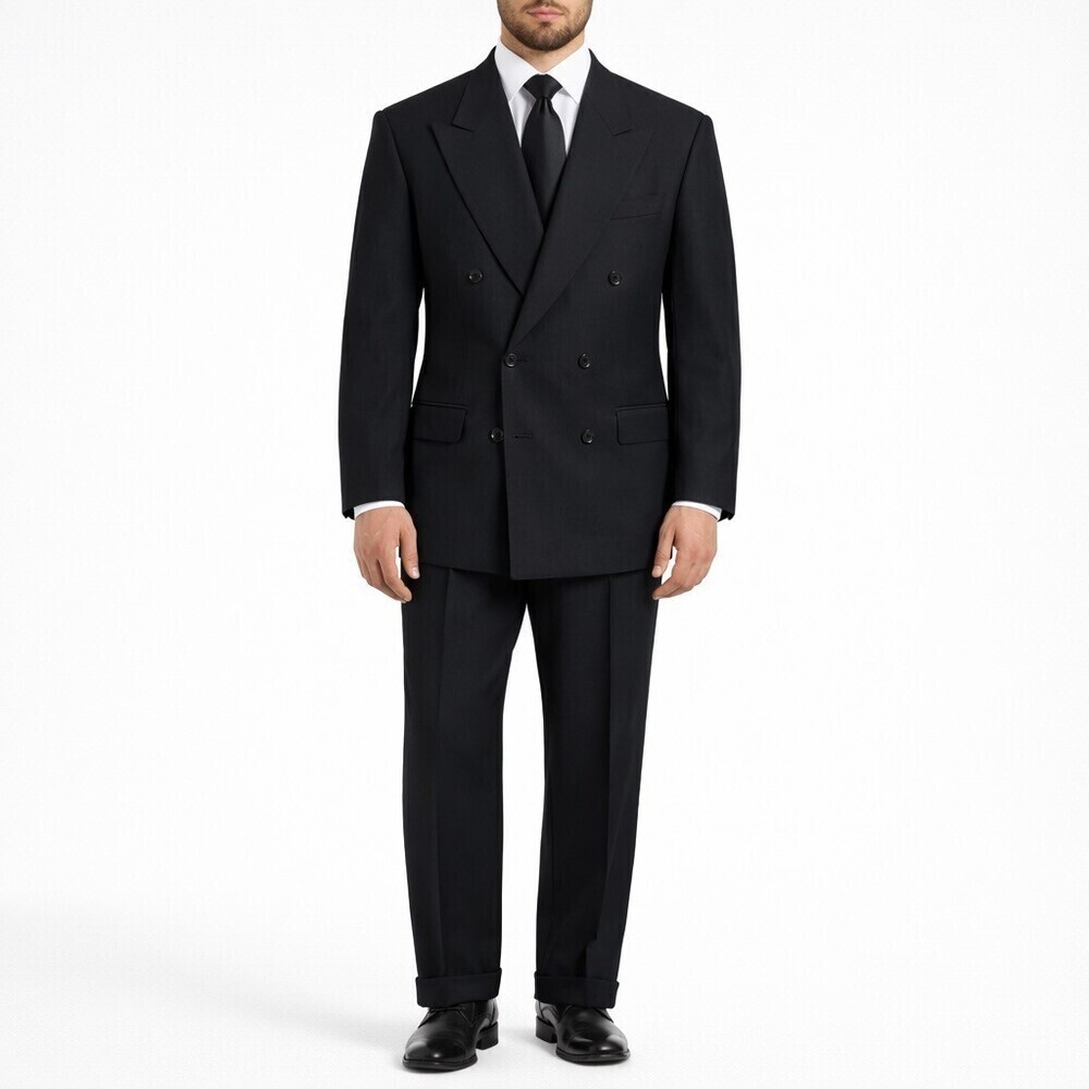 Valentino Garavani vintage mens suit black wool Jacket Pants Size 42 R 42R